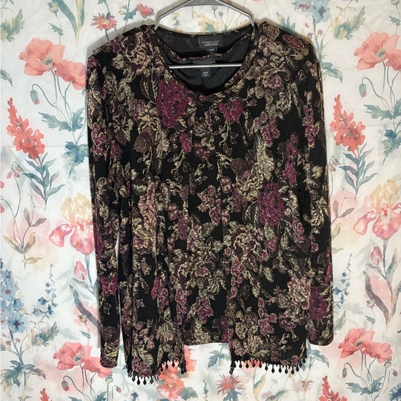 Dressbarn Black and Purple Long Sleeve Blouse with V-Neck 2 Piece set - Picture 1 of 15